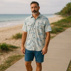 Cabela's Blue Fish Pattern‎ Shirt